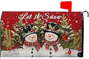 FARG Christma Snowman Trees Mailbox Covers Magnetic Winter Xmas Cardinals Mailbox Cover Standard Size 21 x 18 Inch Winter Snowflake Mail Box Wraps for Farmhouse Garden Yard Decor
