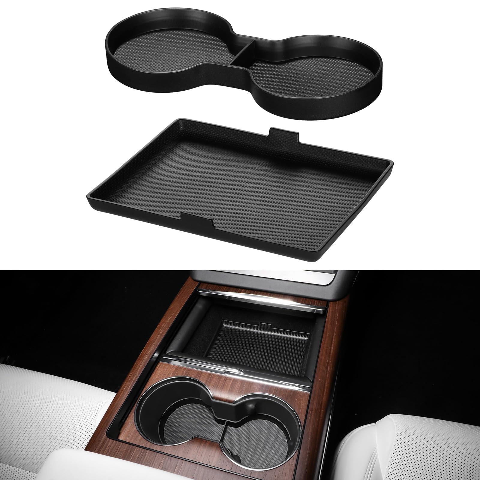 Photo 1 of BASENOR Tesla Model S Model S Plaid Model X Model X Plaid Center Console Storage Organizer Box Tray Pad TPE Cup Holder Insert Mat for Tesla Interior Accessories 2025 2024 2023 2022 (2 PCS)