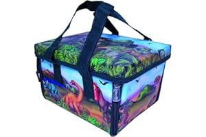 BRAINSTORM Neat Oh Dinosaur ZipBin, Convertible ToyBox 8x6x5 inches with 2Dinos, Zip Open for Pre-historic PlayMat 18 x16 inches | Zips Back Up for Strong,Sturdy,Stackable Storage,Holds upto 40 Dinos, Multicolor