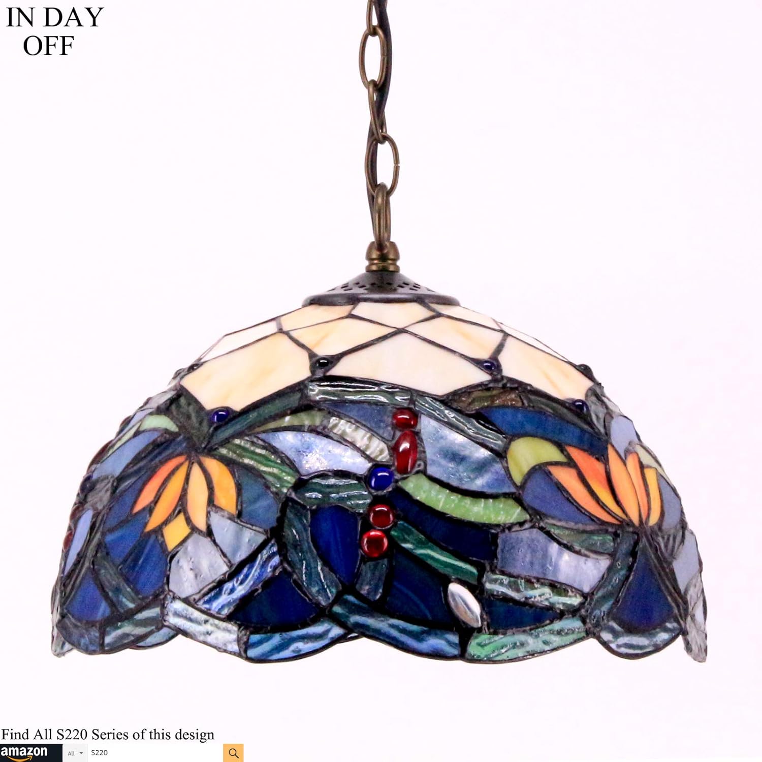 Tiffany Hanging Light W12H32 Inch (LED Bulb Included)Stained Glass Pendant lamp 1E26 Lotus Style S220 WERFACTORY Series Art Lamps Chandelier Kitchen Island Bar Hallway Living Room Dining Room Loft - - 