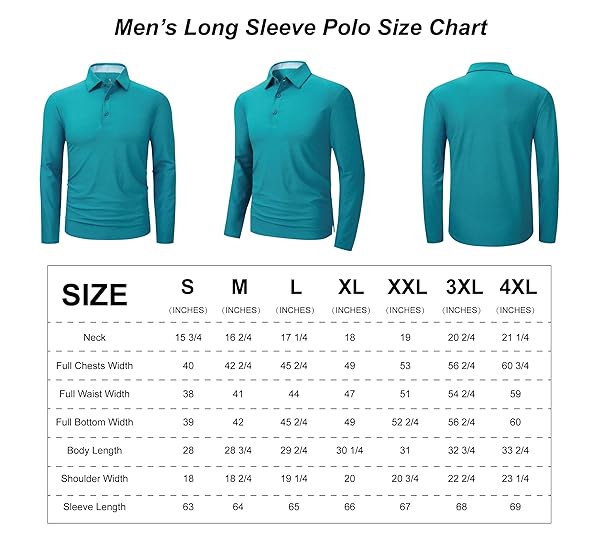 SAMERM GOLF SHIRTS FOR MEN DRY FIT LONG SLEEVE PERFORMANCE MOISTURE WICKING POLO SHIRT,AQUA XXL