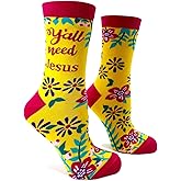 Fabdaz Y'all Need Jesus Funny Novelty Crew Socks for Women - 1 Pair - 1 Size Fits Most