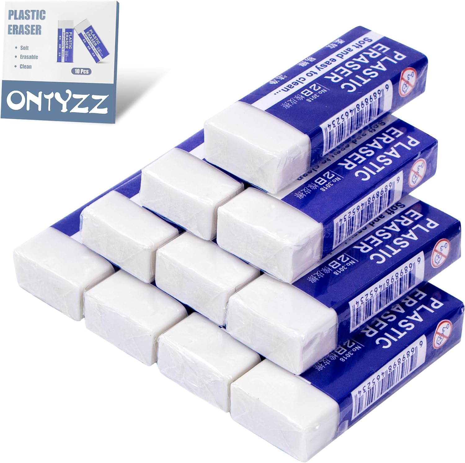 Pencil Erasers Classic Eraser White Plastic Rubbers Erasers for Universal Use in Schools Offices Sketches Paintings Fine Arts Soft 2B Eraser 10 Pcs