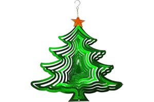 FONMY Wind Spinner 3D Stainless Steel Christmas Decoration Garden Decoration Indoor Outdoor Hanging Ornament Worth Gift 12inch Christmas Tree Metal Wind Spinners