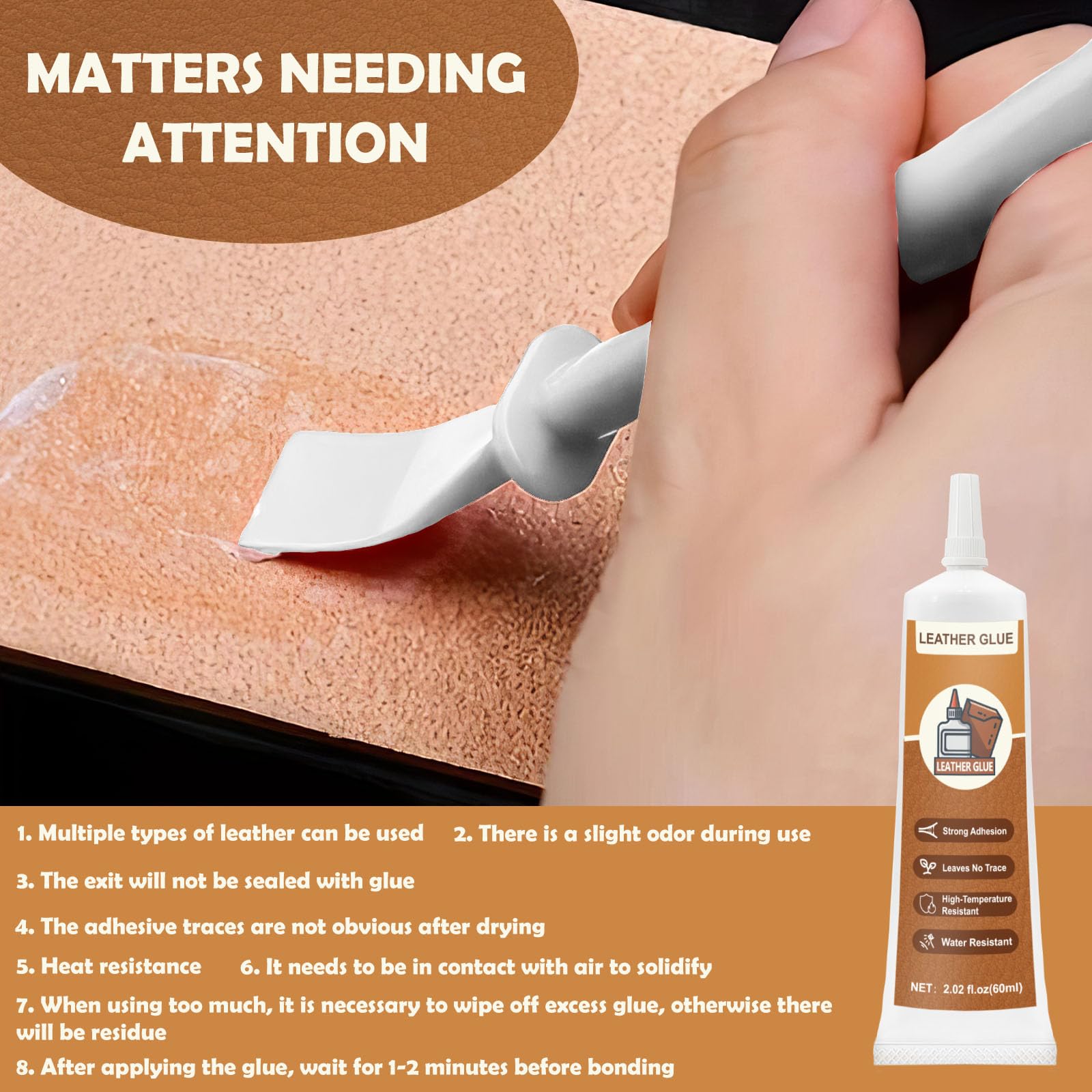INNOVAYOU Lederkleber 120ml, Leder Kleber Instant Bonding Permanent Clear Soft Wasserdicht, Lederkleber Extra Stark für Sofas, Autositze, Geldbörsen 6