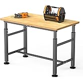 TORACK Adjustable Workbench with Rubberwood Top, 47.75" x 23.25" Heavy-Duty Garage Work Table, Height Adjustable 29"–41", Supports Up to 2000 lbs