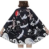 LAI MENG FIVE CATS Women's Floral Print Puff Sleeve Loose Blouse Japanese Kimono Cover up Casual Cute Tops