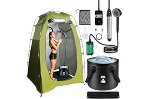 GENERIC Portable Hot Shower for Camping, 1500W LCD Screen Immersion Heater Shower Tent Kit, Rechargeable LCD Screen Camping Shower Pump 6800mAh, 5.3 Gallons Folding Bucket, Ultra-long Life for Camping Outdoor