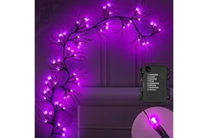 SURCVIO 6 Ft 54 LED Halloween Willow Vine Twig Decor Garland with 8 Modes Timer Waterproof Battery Operated Scary Halloween Decorations for Home Wall Mantle Fireplace Decor