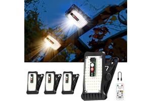 SUNLIGHT ENCOUNTER Clip On Solar Motion Lights Outdoor Waterproof, 800LM, 70 LED, 3 Color Temperature, USB & Remote Control, 4 Pack Portable Solar Powered Light Outside for Gutters Fence Garage Camping