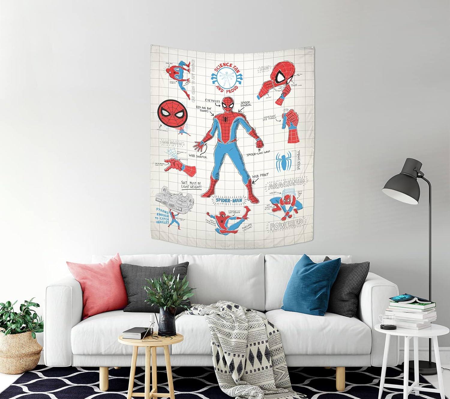 Tapestries - Jay Franco Marvel Spiderman Infographic Sketch Tapestry – 50 x 60 Inch Wall Hanging – Kids Room Décor (Official Marvel Product)