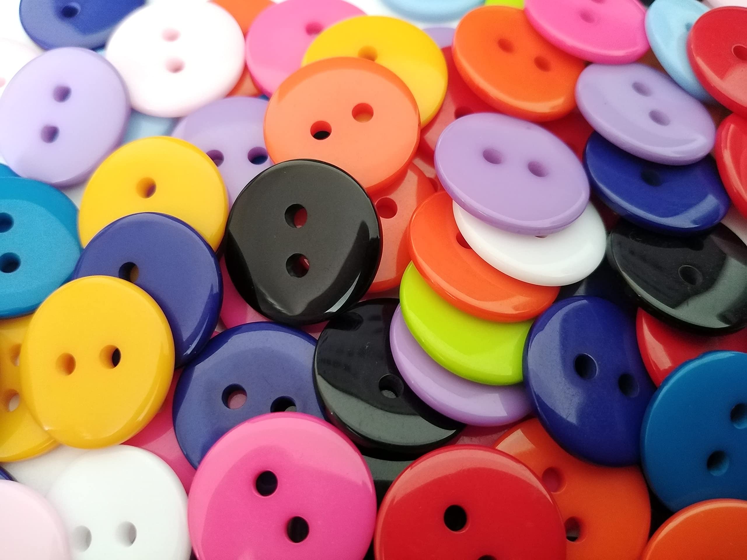 100 Round Mixed Resin 15mm Buttons with 2 Sewing Holes. for Clothes Making, Art, Scrapbooking, and Many Other Crafts — image 1