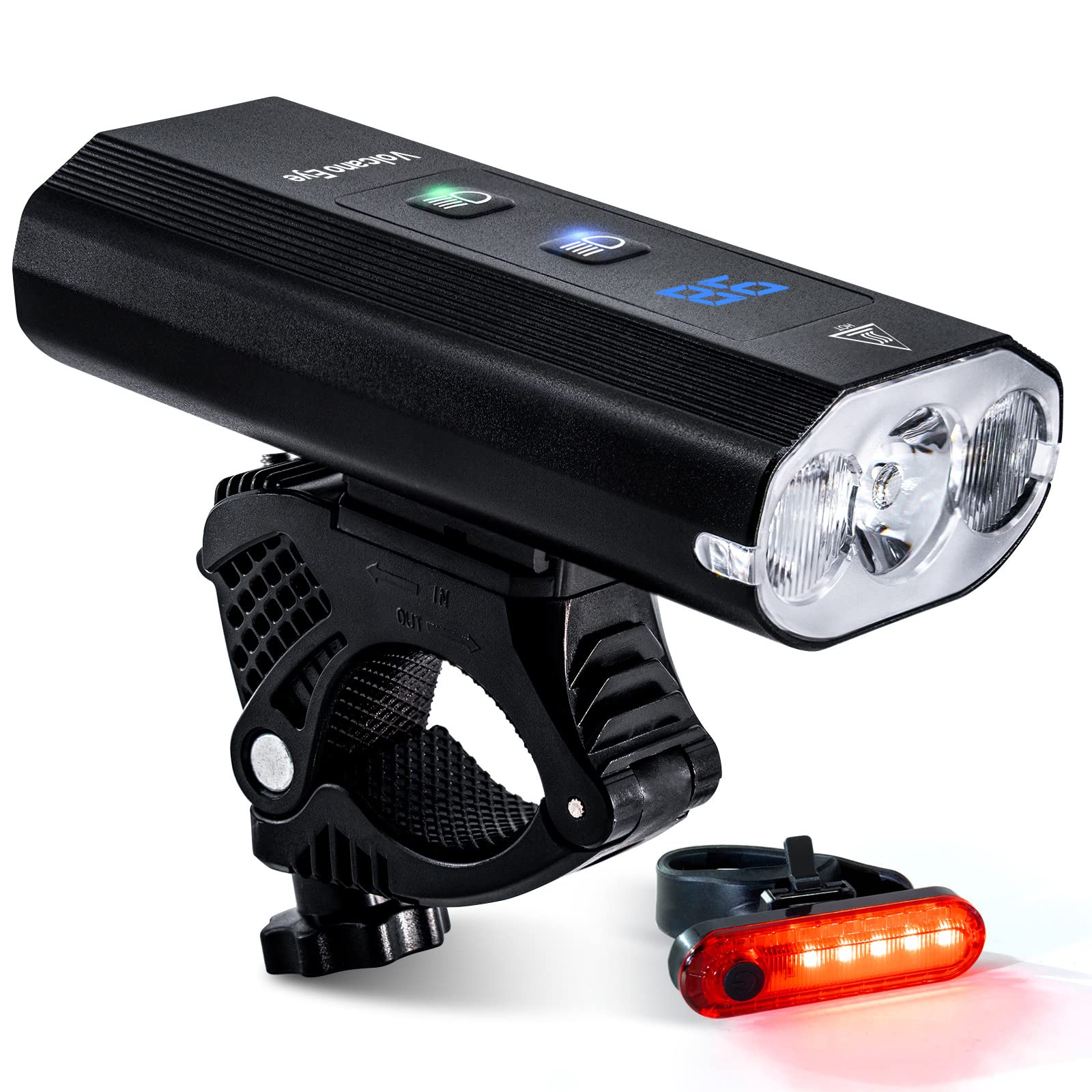 Volcano Eye Bike Lights Front and Back, USB Rechargeable Rear Bicycle Light Set with High and Low Beam, Super Bright 1200 Lumens Powerful Cycling Headlights
