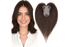 MY-LADY Hair Topper for Women Human Hair Loss Thin 8 * 11CM Lace Base Clip in Real Remy Hairpieces with Side Bangs Hand-Tied 