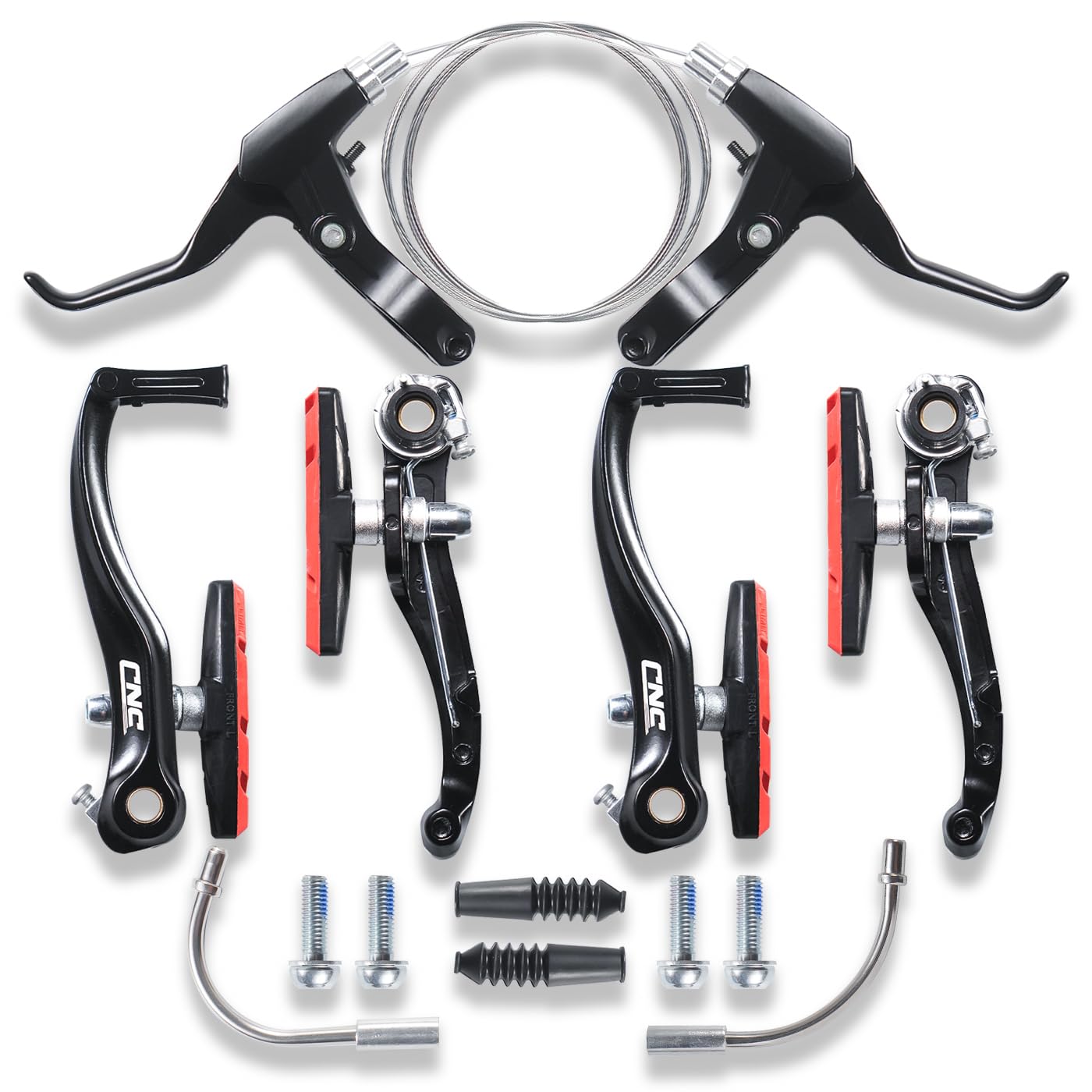 CNCLOL Bike V Brake Set, Bicycle V Brake Set Front& Rear, V Brake Caliper Set For Road/Mountain/MTB/BMX/Kids Bike.Black/Red