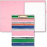 kate spade new york A4 Clipboard Folio with Low Profile Clip, Professional Padfolio Includes Lined Notepad, Pen Loop, and Pocket, Ocean Stripe
