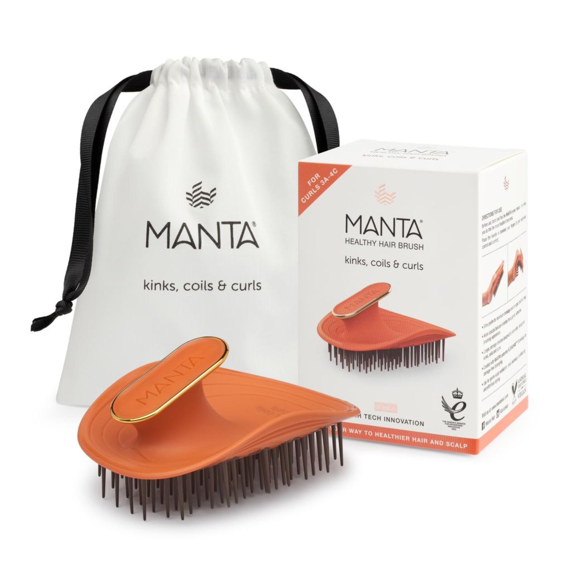 Manta Curls Anti-Breakage Hairbrush – Curl Detangling Brush for Curly & Afro Hair, Gentle Wet & Dry Hairbrush for Women, Orange
