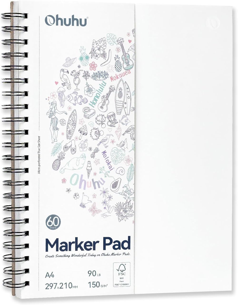 Ohuhu A4 Sketchbook Double-Sided Bleedproof 150GSM 60 Sheets Spiral