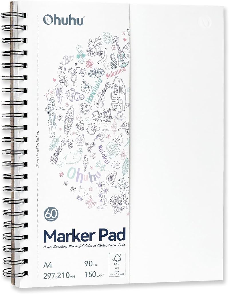 Ohuhu A4 Sketchbook Double-Sided Bleedproof 150GSM 60 Sheets Spiral