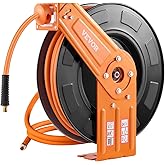VEVOR Retractable Air Hose Reel, 3/8IN x 100FT Rubber Air Hose Max 300PSI, Air Compressor Hose Reel Auto-Rewind with 5FT Lead in, Ceiling/Wall Mount Heavy Duty Single Arm Steel Reel, 1/4" NPT Fitting