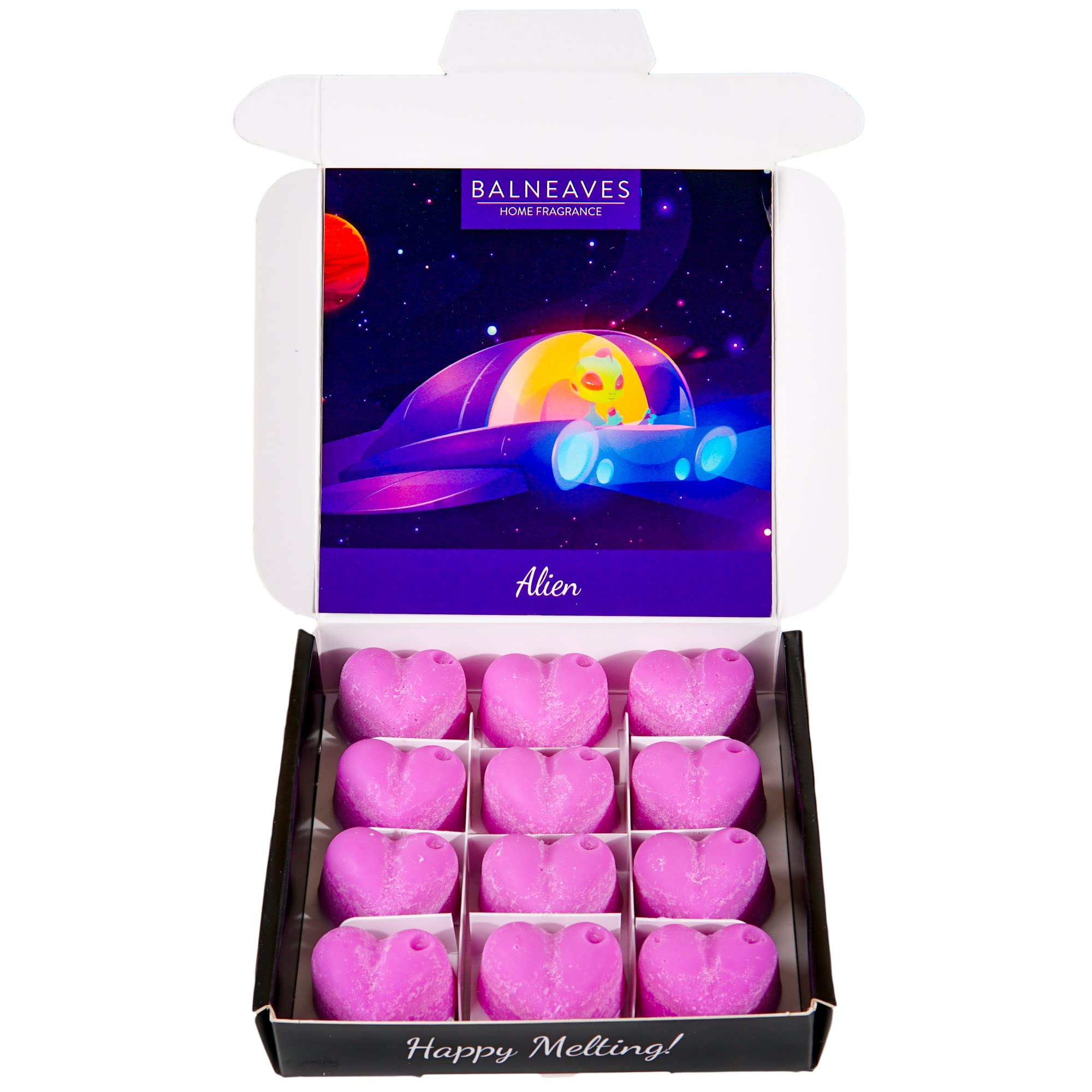 Alien Wax Melts | Strong Scented Wax Melt Gift Set | 12 x 6g Hearts | Hand Made in The UK | Vegan Friendly | Long Lasting Soy Wax Melt Sample Box