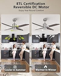 Vaczon 52 Inch Nickel Ceiling Fans with Lights and