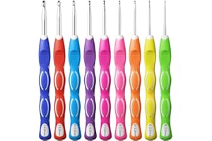 KOKNIT 9 Size Crochet Hooks Set, 2mm-6mm Large Ergonomic Grip Soft Handles and Aluminum Knitting Needles for Beginners
