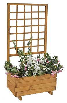 Gaspo Blumenkasten mit Rankgitter Hellbrunn | Honig-Farben, aus massivem Holz | L 68 x B 37 x H 140, Pflanzkübel für Balkon u