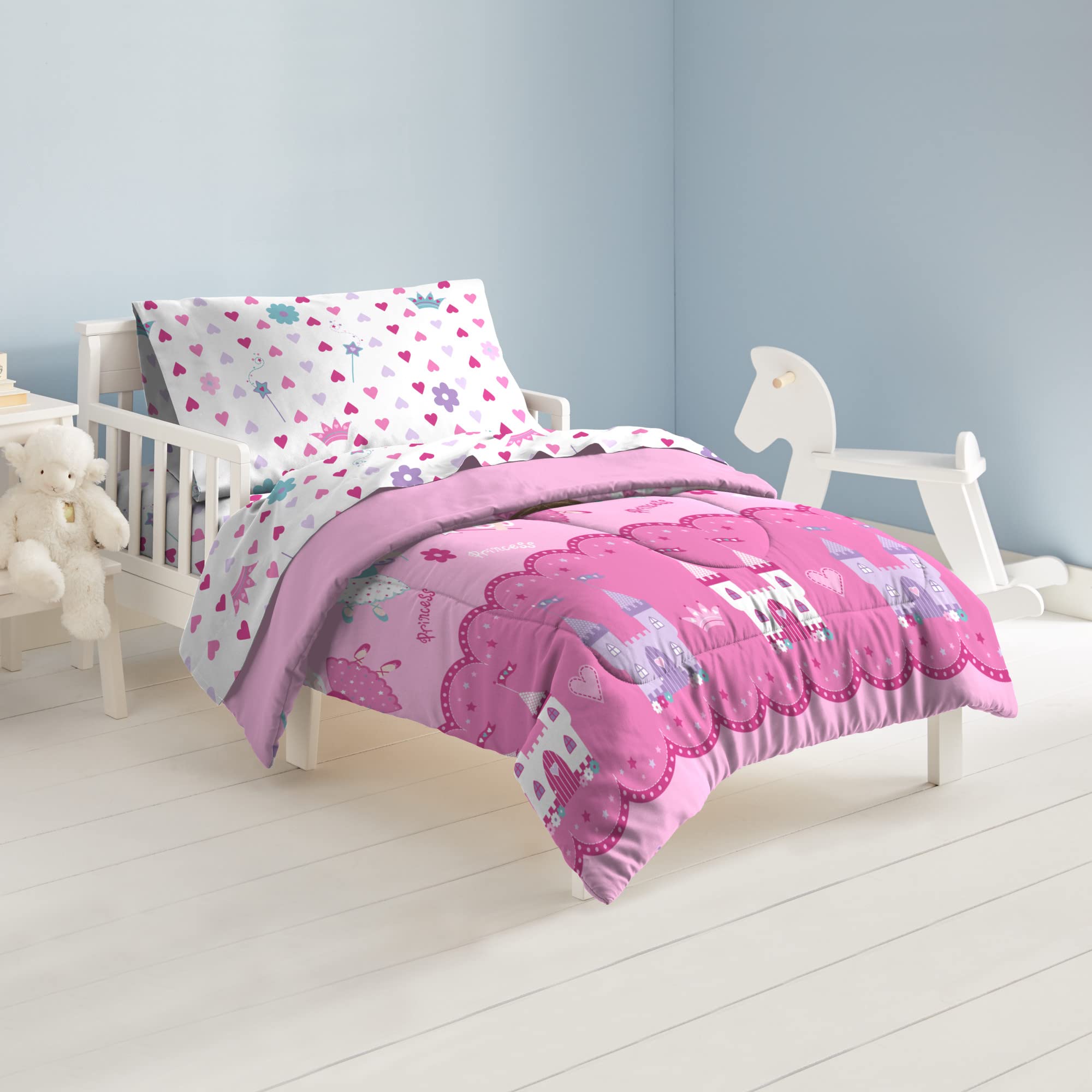 dream FACTORY Magical Princess 4 Piece Bedding Set, Toddler, Pink,2A74630JMU