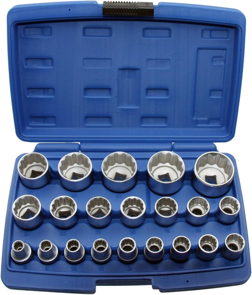 Socket Spanner Inserts 12-Point 1/2 Inch Drive Socket/Spanner Set Multi-Tooth for Nuts 8-36 mm 21 Pieces