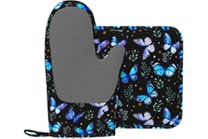 NMBVCXZ Butterflies Oven Mitts and Pot Holders Sets Heat Resistant Non-Slip Silicone Oven Gloves Kitchen Accessories for Cooking Baking Grilling BBQ