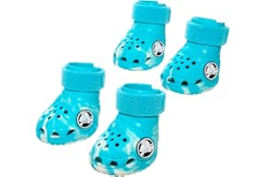 BarkBox Aqua Crocs Dog Shoes – Set of 4 Glow-in-The-Dark Dog Booties with EVA Foam, Adjustable Strap & Non-Slip Sole – Comfortable Paw Protection for Large Breeds (51-80 lbs)