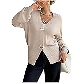 Milumia Women's V Neck Long Sleeve Gold Button Down Knit Cardigans Sweaters Tops
