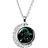 DEQIYIJI Zodiac Necklace Jewelry Birthday Gifts Astrology 12 Constellation Horoscope Sign Galaxy Crescent Half Moon Pendant Necklace