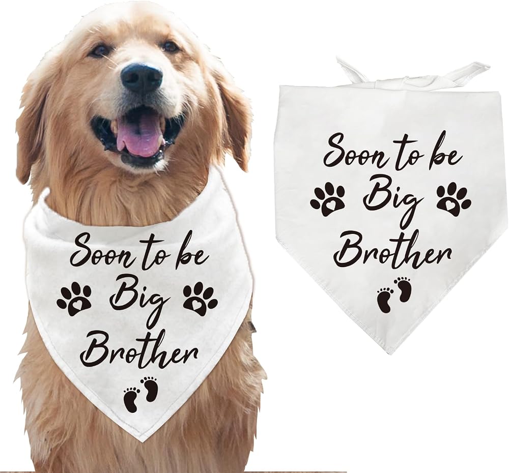 arricraft Pet Dog Bandana White Cotton Triangle Soon to be Big Brother 78cm