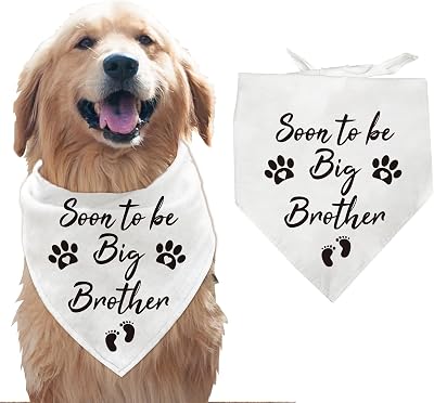arricraft Pet Dog Bandana White Cotton Triangle Soon to be Big Brother 78cm
