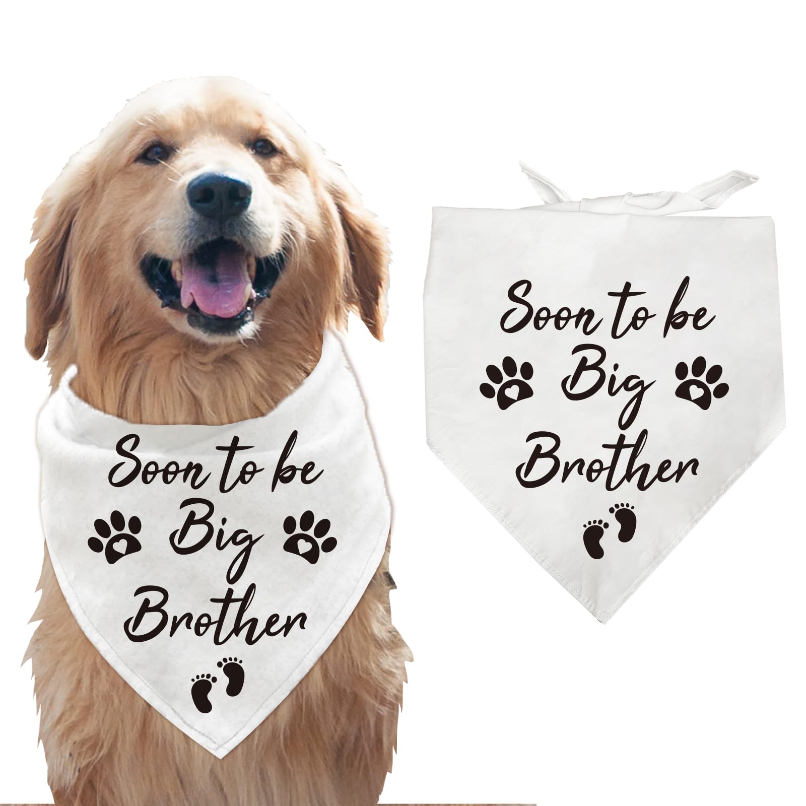 arricraft 1 Pc Pet Dog Bandana, White Cotton Triangle Pet's Bandana "Soon to be Big Brother" Words Paws Washable Scarf Bibs Accessories Chief Gender Reveal for Large Dogs Pets 55x55x78cm