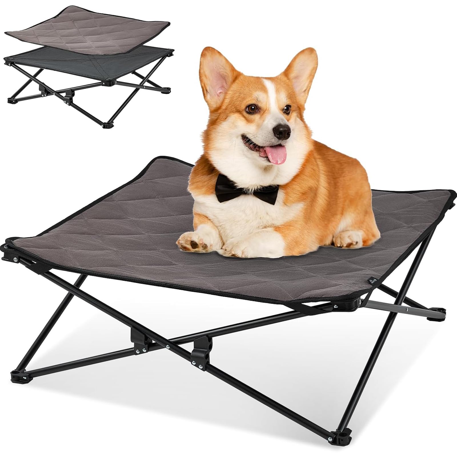 Photo 1 of KingCamp Elevated Dog Bed for Medium Dogs, Outdoor Raised Cooling Pet Cot Bed with Washable Breathable Mesh & No-Slip Feet Perfect for Camping, Backyard, Indoor Use (Medium, Black)