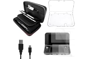 JDGPOKOO 5 in 1 Accessories Kit for New Nintendo 3DS XL/LL 2015, Carrying Case for New 3DS XL/LL, Clear Shell Case, 2 Set Scr