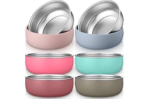 Nuogo 6 Pcs 304 Stainless Steel Baby Bowls with Removable Silicone Shell Toddler Bowls Kids Anti Scald Snack Container for Food Feeding, Dishwasher Safe (Gentle Color)