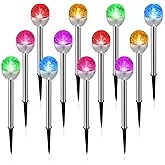 BBTO 12 Pcs Solar Lights Garden Decorations, Cracked Glass Ball LED 7 Color Changing Solar Outdoor Lights Decorative for Yard Patio Landscape Pathway Decor