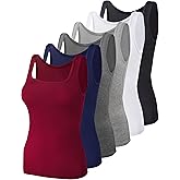 BQTQ 6 Pcs Women's Square Neck Tank Top Sleeveless Undershirt Basic Tank Tops for Women Girls