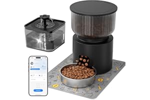 PAPIFEED Automatic Cat Feeder and Water Fountain, 3L/12 Cups 2.4G WiFi Pet Feeder with Stainless Steel Bowl, Smart APP Control for Remote Feeding, 1-12 Meals Per Day, Detachable for Easy Clean (Black)