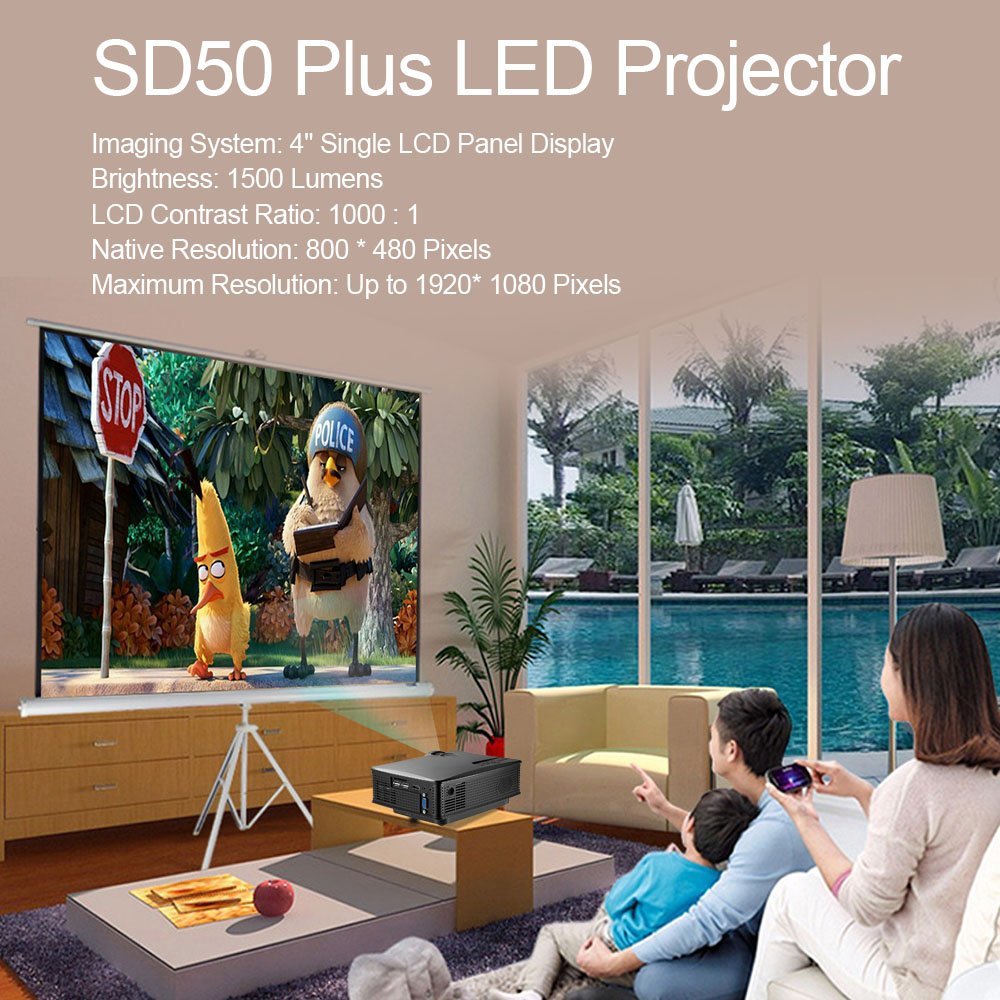 Weton LCD Mini portátil HD 1080P LED Multimedia Proyector, 1500 ...