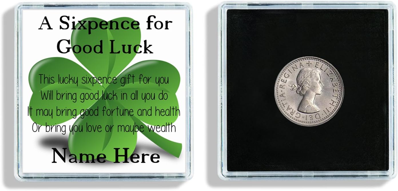 Personalised Good Luck Poem Lucky Sixpence Keepsake In Display Case
