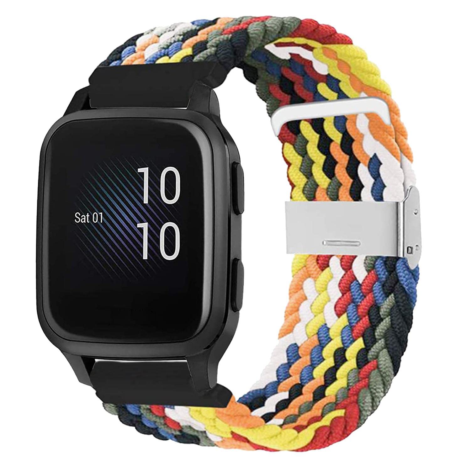 YOOSIDE for Garmin Venu 2 Plus/Venu Sq/Vivoactive 5 Braided Loop Watch Strap, 20mm Elastic Soft Stretchy Nylon Wristband Strap with Adjustable Clasp for Vivomove 3,Forerunner 158 (Multicolor)