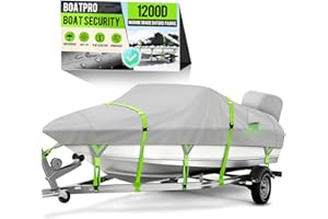 Boatpro 1200D Waterproof Boat Cover with Motor Cover, Solution-Dye Marine Canvas Trailerable Boat Cover 16-18.5ft for 16 feet 17ft 18' Foot V-Hull Bass Boat Tri-Hull Runabout Boat, Deep Gray