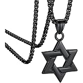 Bestyle Star of David Necklace Handmade Stainless Steel Hexagram Pendant Israel Jewish Star Necklace Religious Jewelry, Protective Amulet Gift for Men Boys