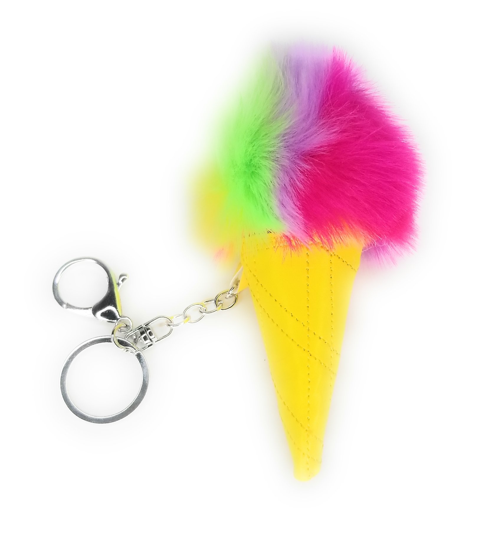 Plush Ice Cream Cone Keychain, Rainbow Fluffy Pom