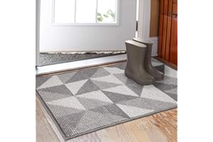AOONBY Indoor Doormat 32"x 48", Absorbent Front Back Door Mat Floor Mats, Rubber Backing Non Slip Door Mats Inside Mud Dirt Trapper Entrance Front Door Rug Carpet, Machine Washable Low Profile-Grey Geome